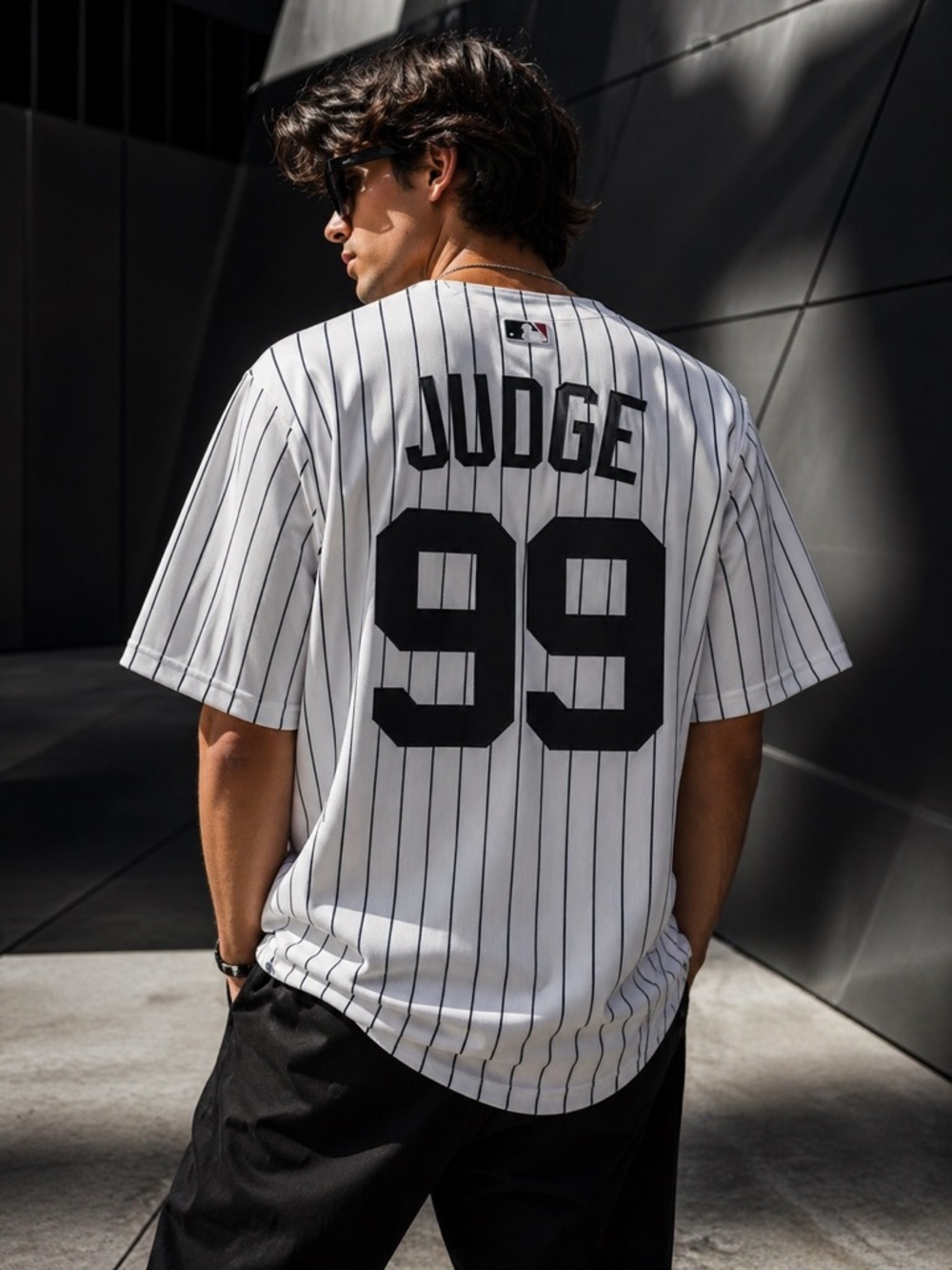 New York Yankees Aaron Judge #99 Nike Home Pinstripe Jersey Men’s White Navy